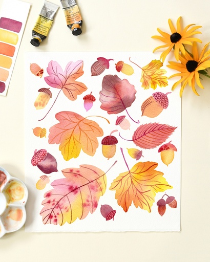 Atelier aquarelle végétale herbier d'automne